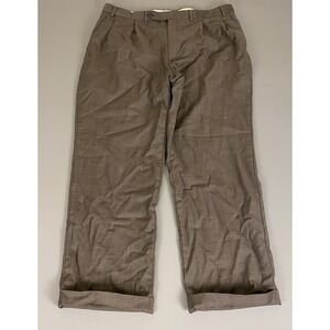 Stafford Wool Dress Pants Men's 40x30 Beige Pleated Cuffed‎ Brown Trousers **